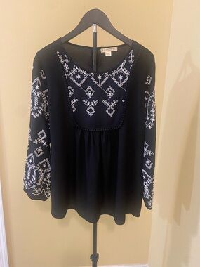 Studio West Black Tunic with White Embroidery